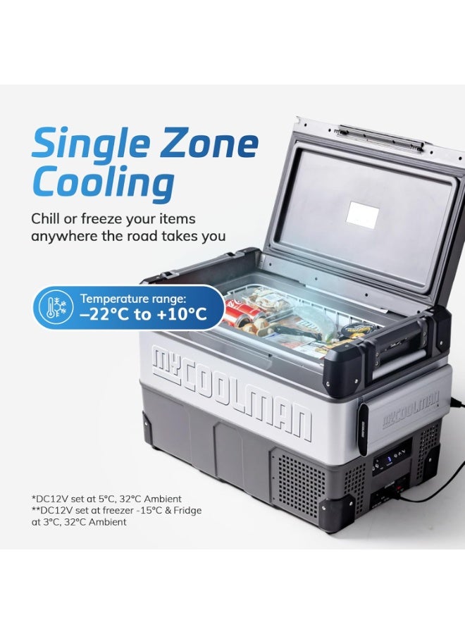 myCOOLMAN 60 "الكل في واحد" – ثلاجة ومجمد محمولة بسعة 60 لتر، 12/24 فولت DC و240 فولت AC، تحكم عبر تطبيق بلوتوث، حماية البطارية وتصميم منخفض، منفذ USB، تبريد من -22 °C إلى +10 °C - Image 5